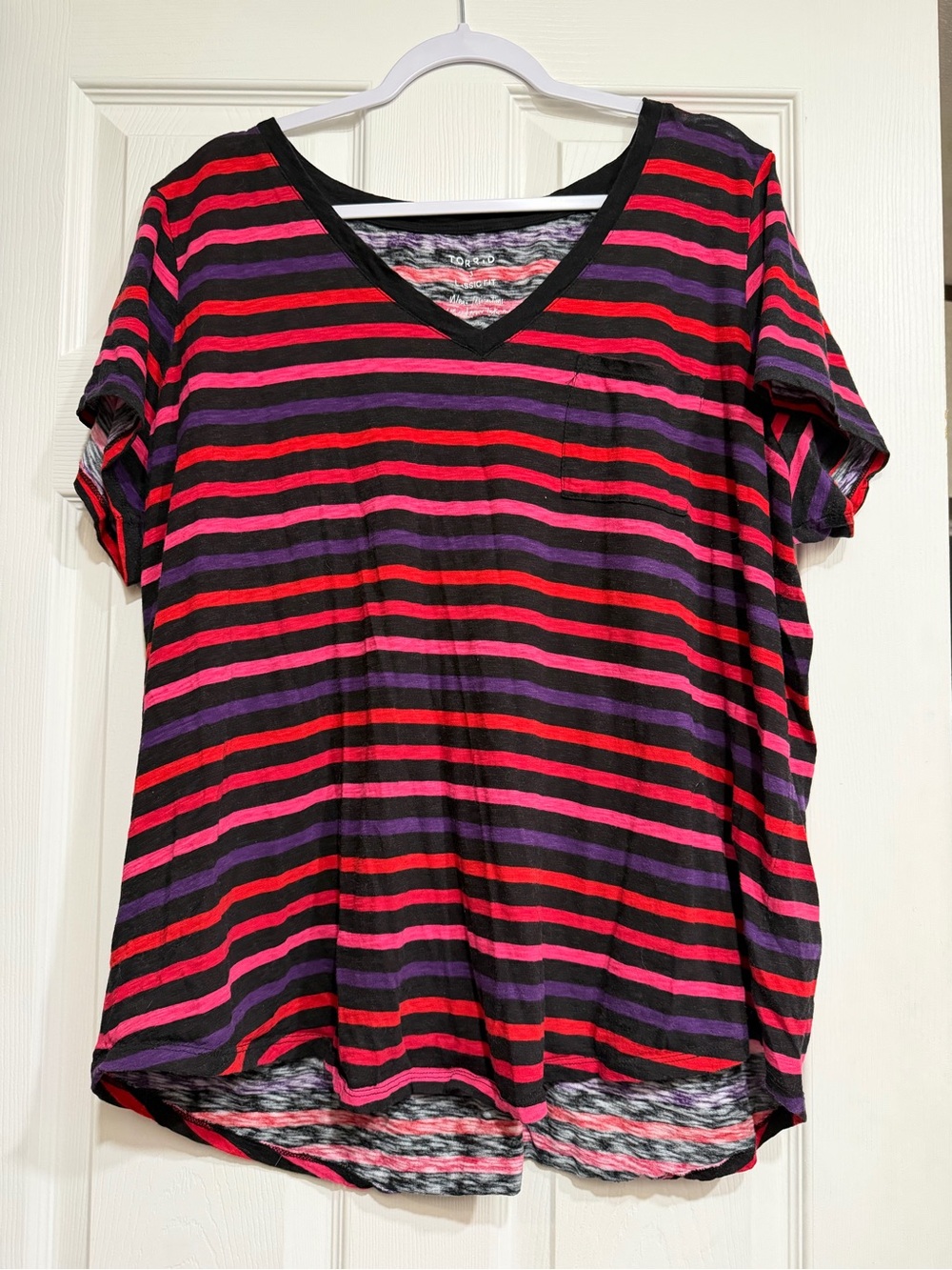 torrid Black Tee with Red & Purple Stripes